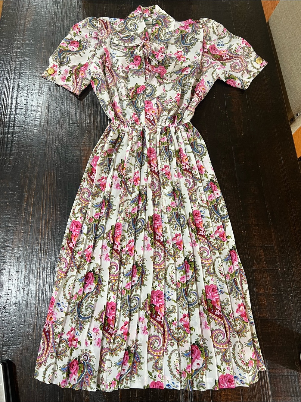 Vintage Lady Carol Petites Dress Size 6 Floral Paisley Pleated Midi 80s 90s